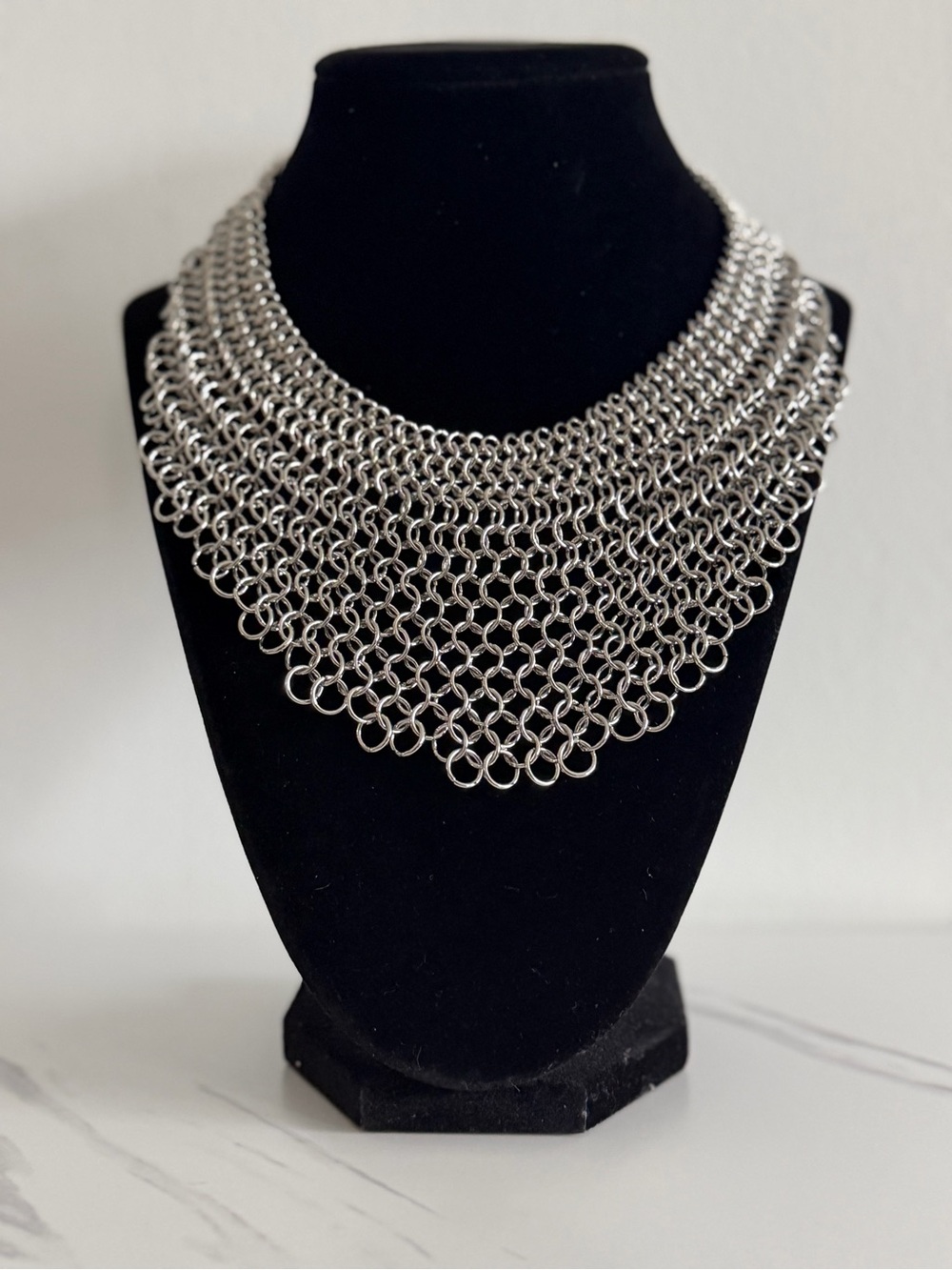 Silver Chainmail Statement Necklace - Women Jewelry